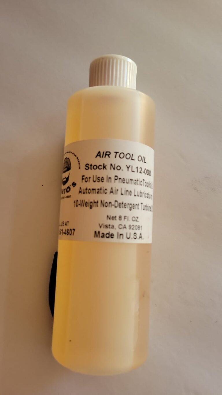 AIR TOOL OIL YL 12-008 FOR USE IN PNEUMATIC TOOLS & AUTOMATIC AIR LINE LUBRICATORS NON-DETERGENT TURBINE OIL 8FL oz MADE IN USA