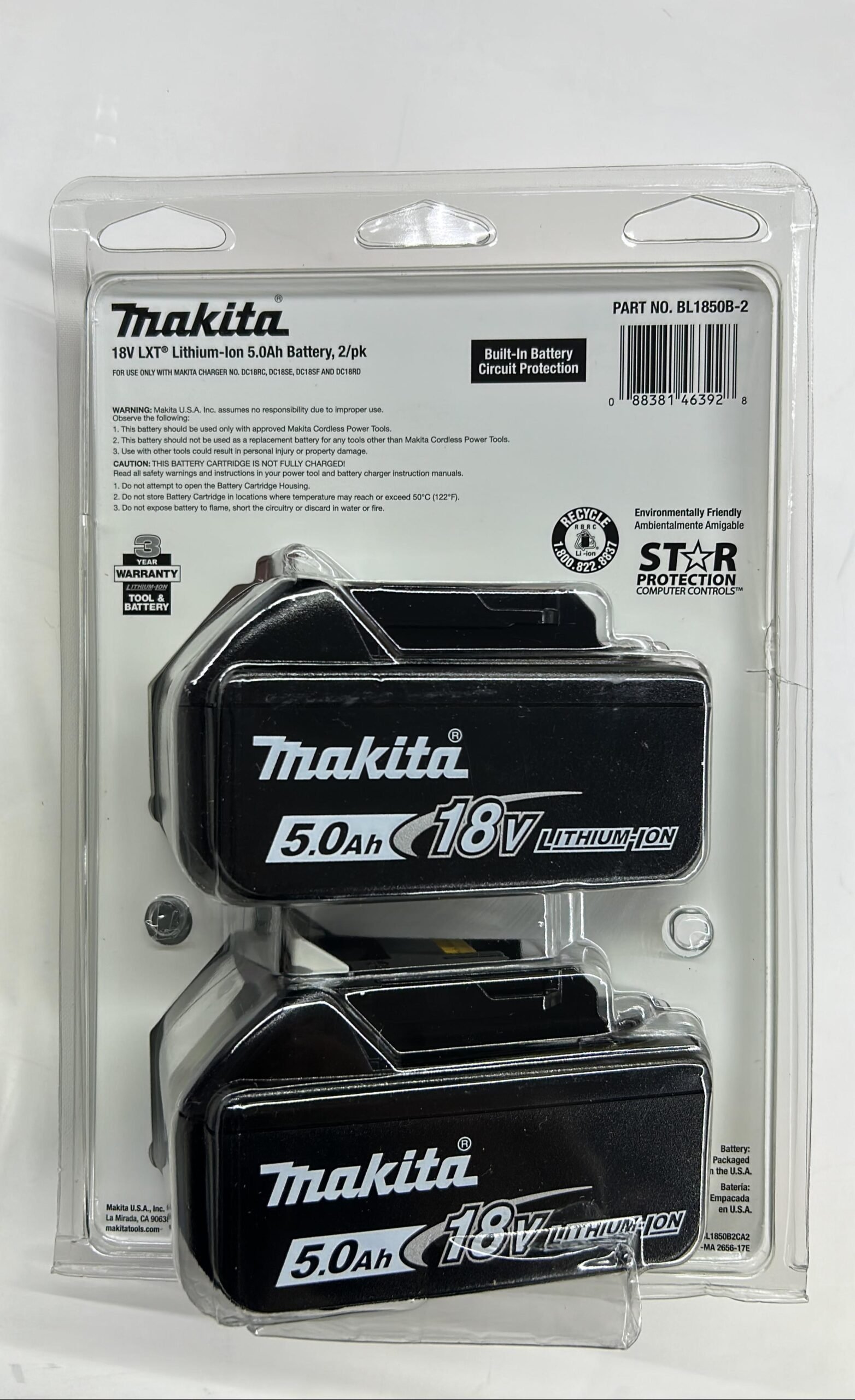 BL1850B-2 Makita 18V LXT Lithium-Ion 5.0Ah Battery, 2/pk - Image 2